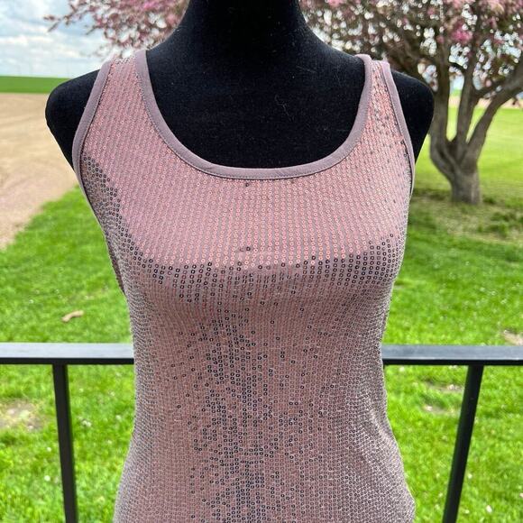 Maurices dusty mauve sequin shimmer, scoop neck tank top, women's size S - Picture 7 of 8